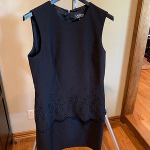 Laundry   short sleeve Black dress with embroidere